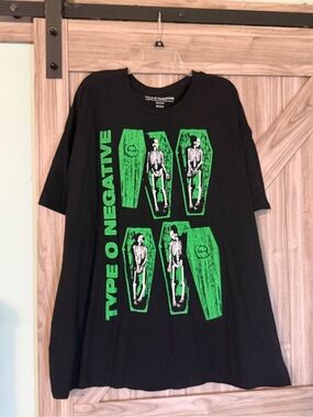 Black Short-Sleeve Tee with Neon Green Coffin Graphic